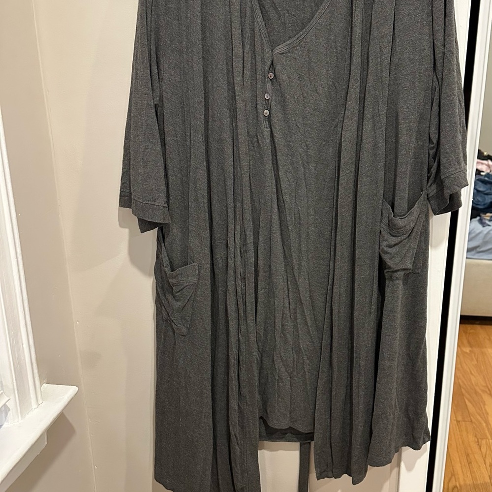 Hatch Maternity Gray Nightgown and Matching Robe with Pockets